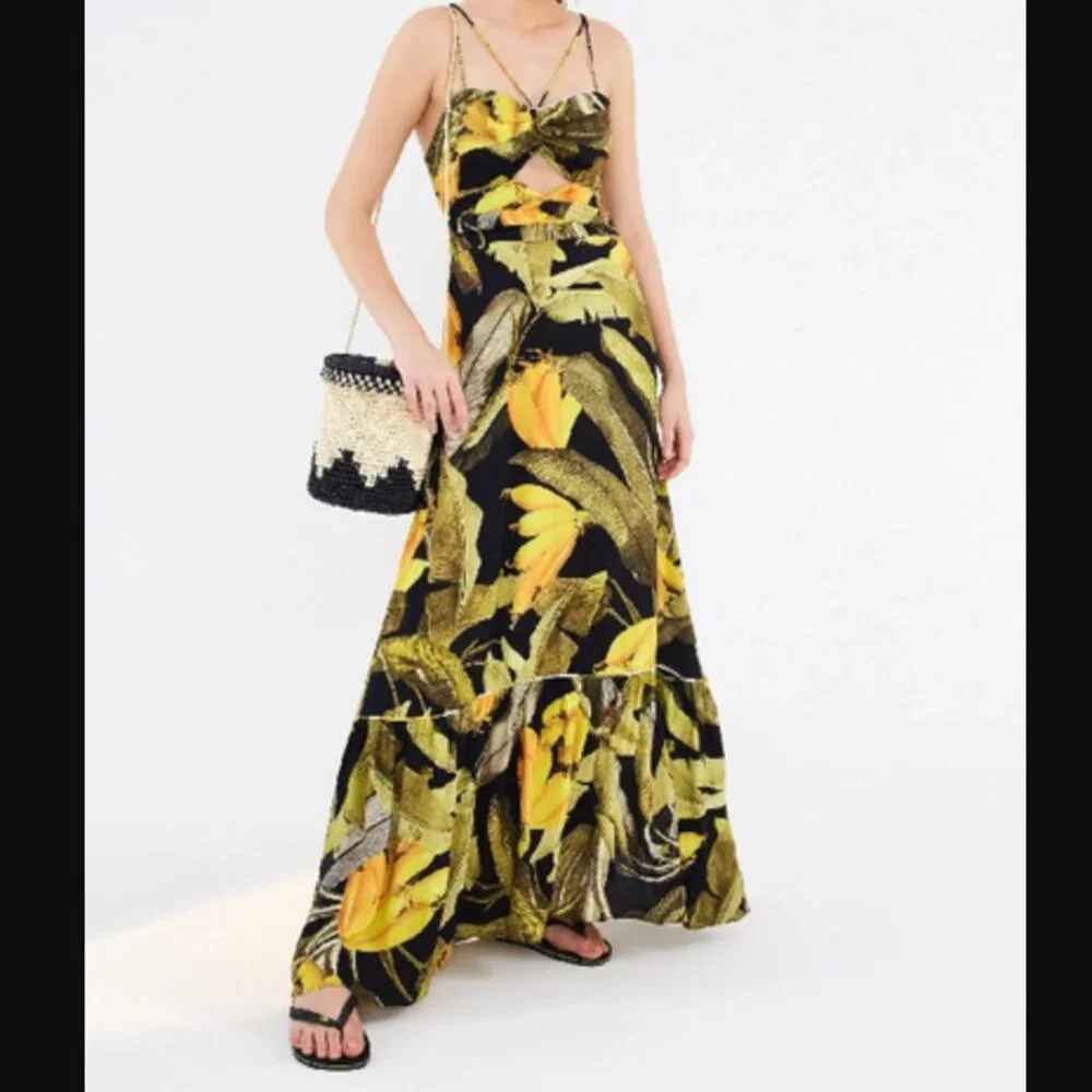 FARM Rio Black and Yellow Tropical Maxi Dress - Picture 1 of 10
